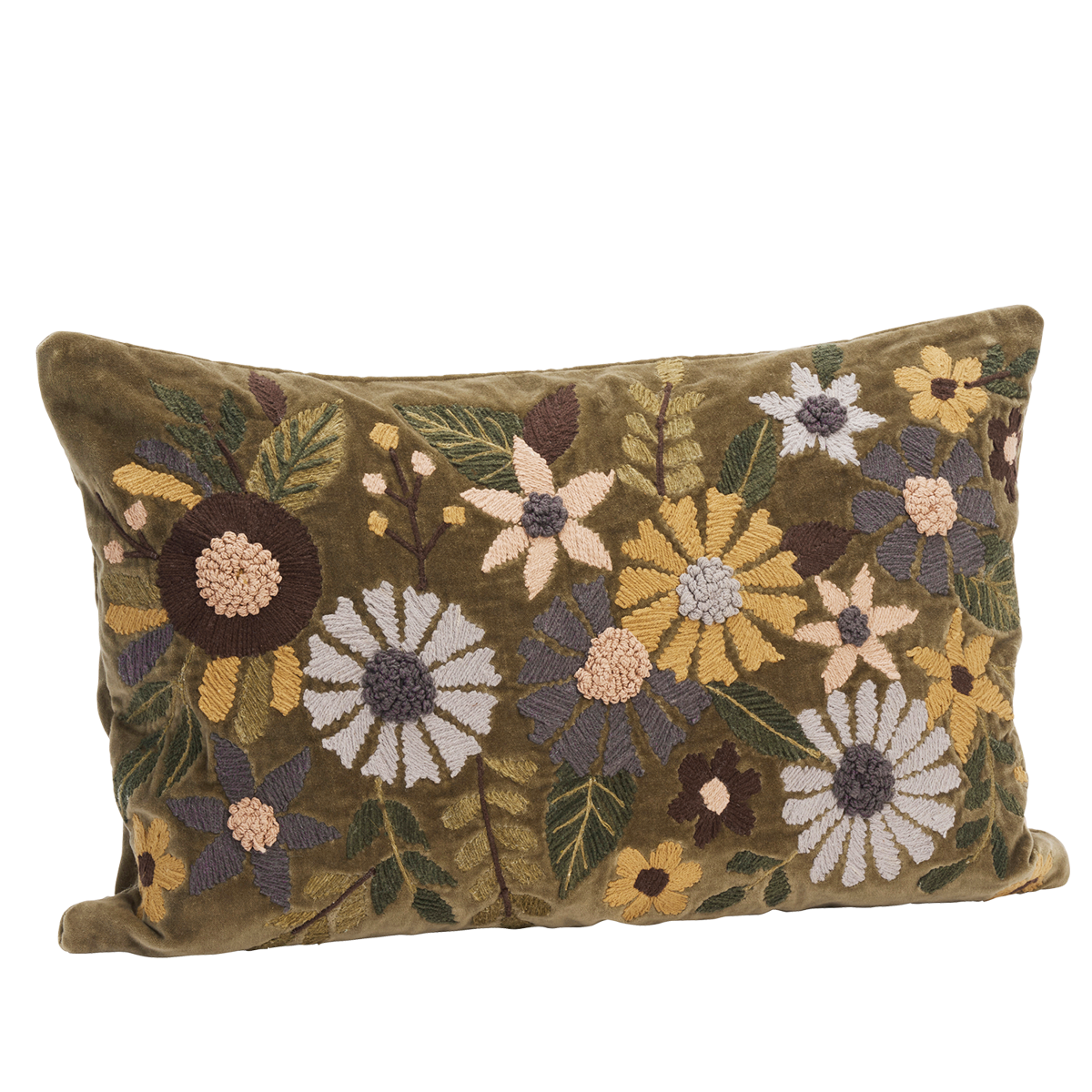 Housse de coussin en velours brodé – Green, multi coloured