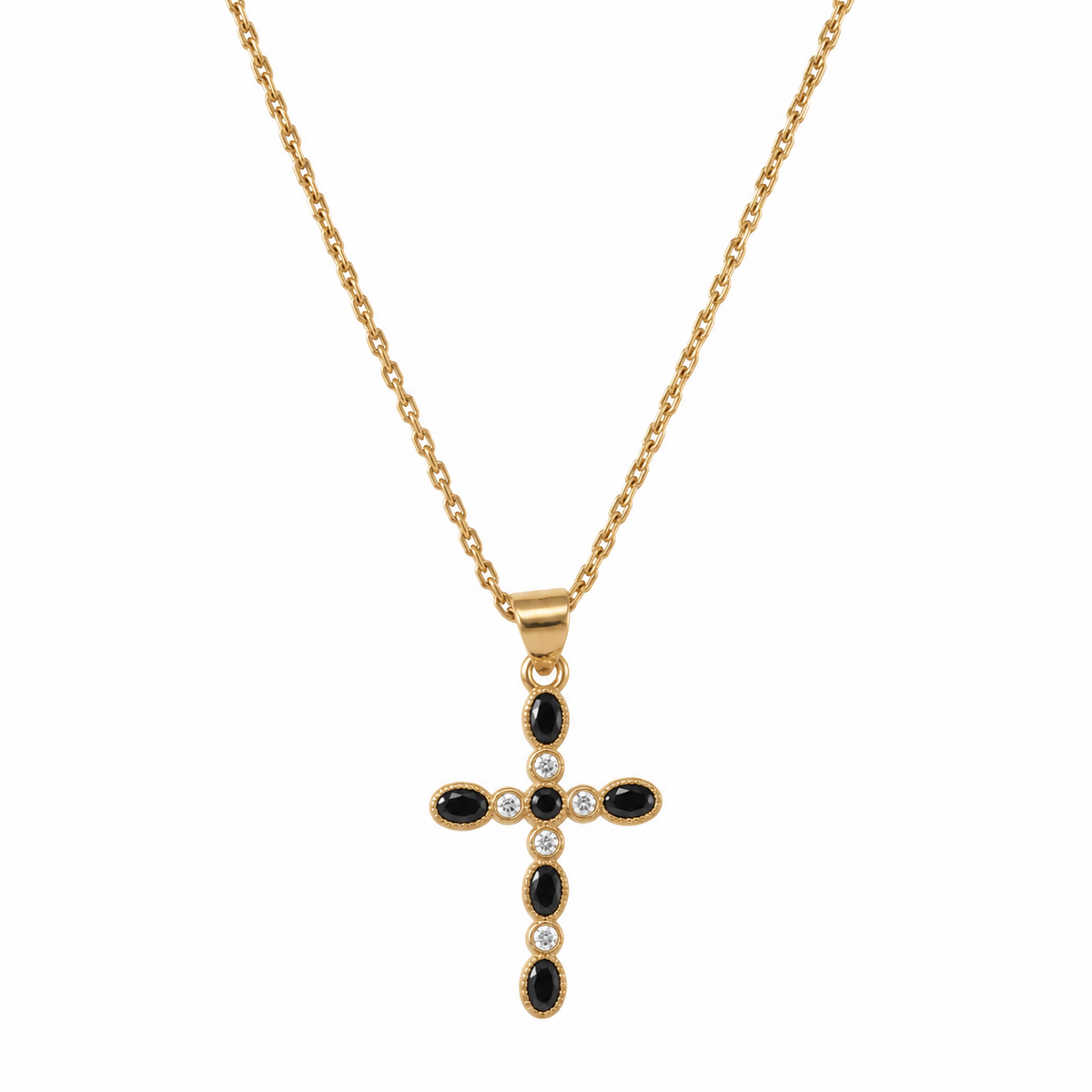Collier Cross émail noir