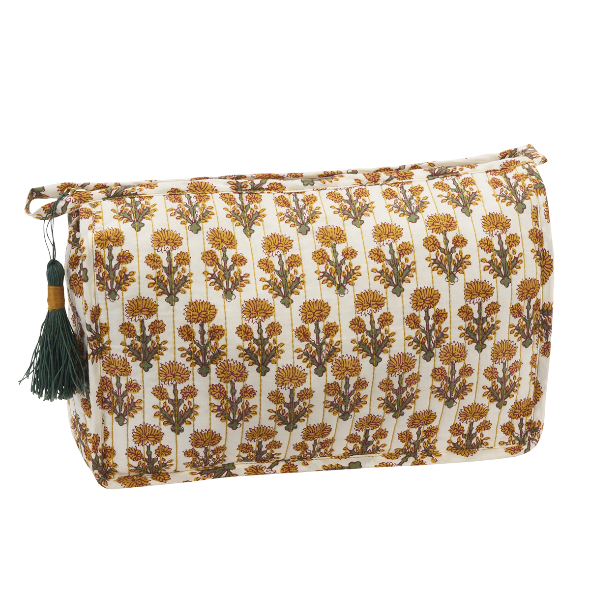 Trousse de toilette matelassée en coton – White, yellow, green
