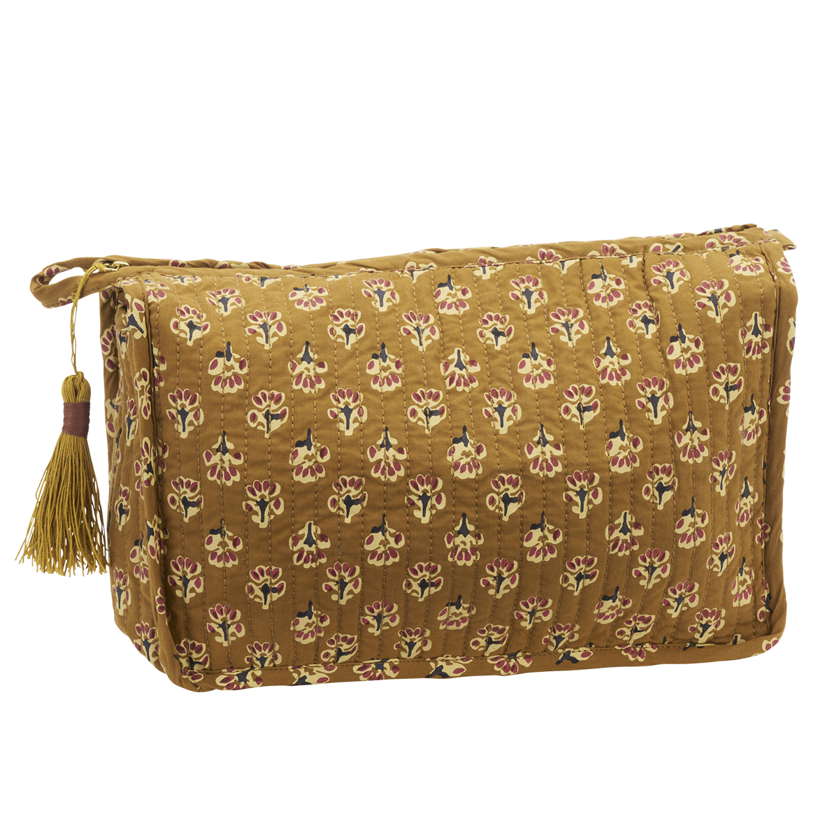 Trousse de toilette matelassée en coton – Caramel, ecru, maroon, black
