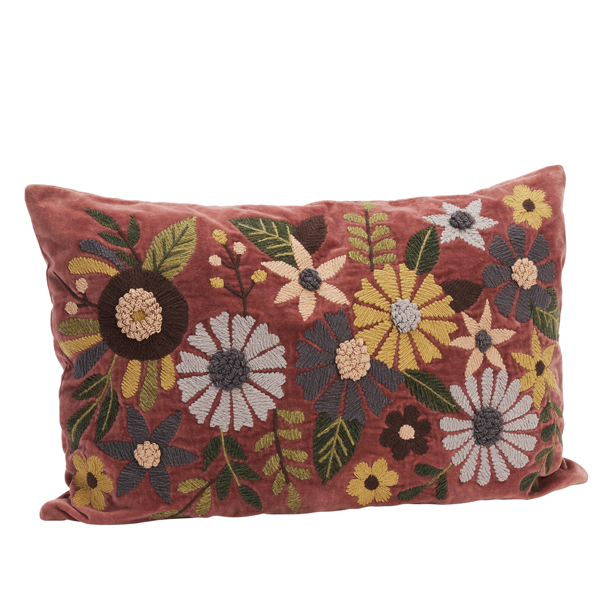 Housse de coussin en velours brodé – Dusty rose, multi coloured
