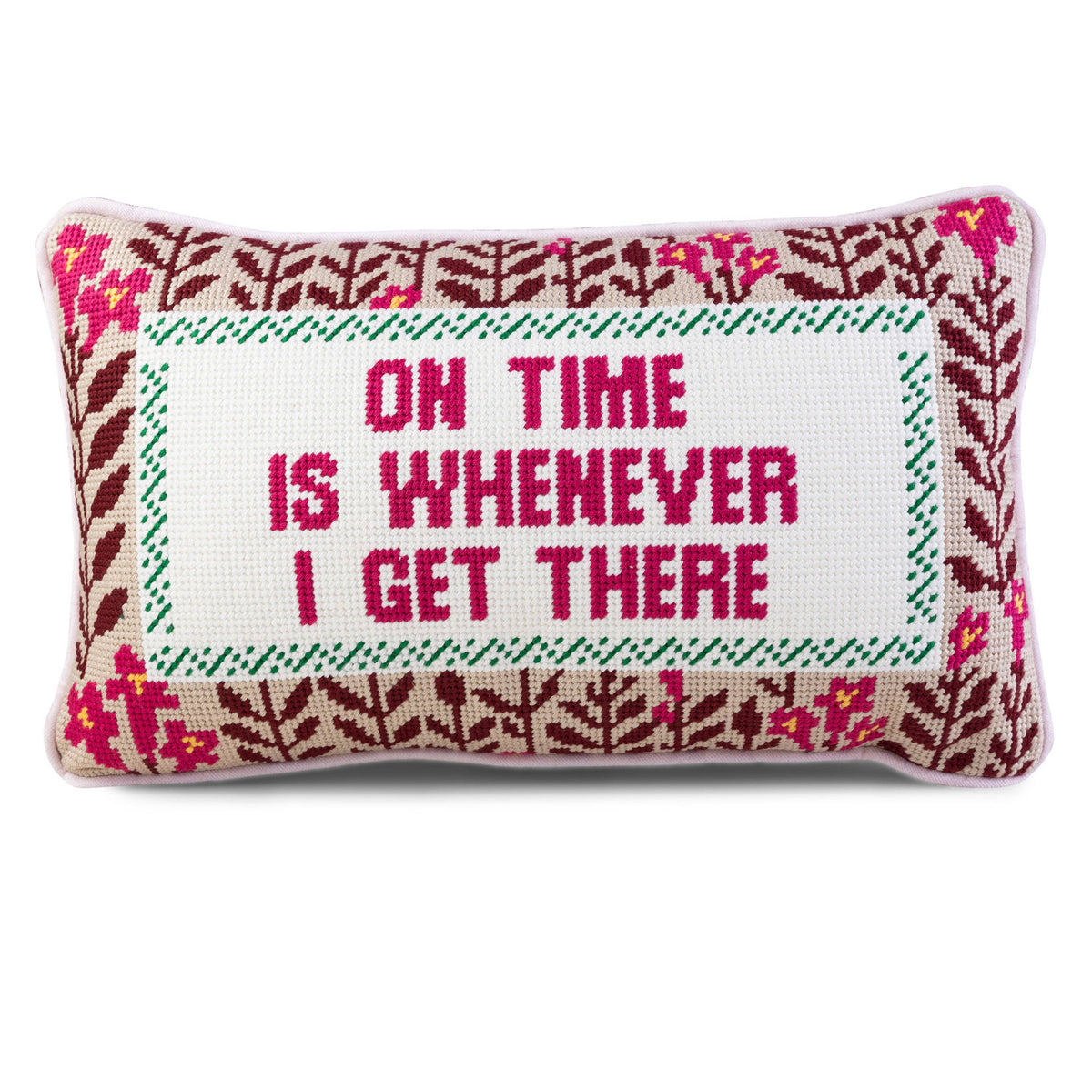 Coussin brodé "On Time"