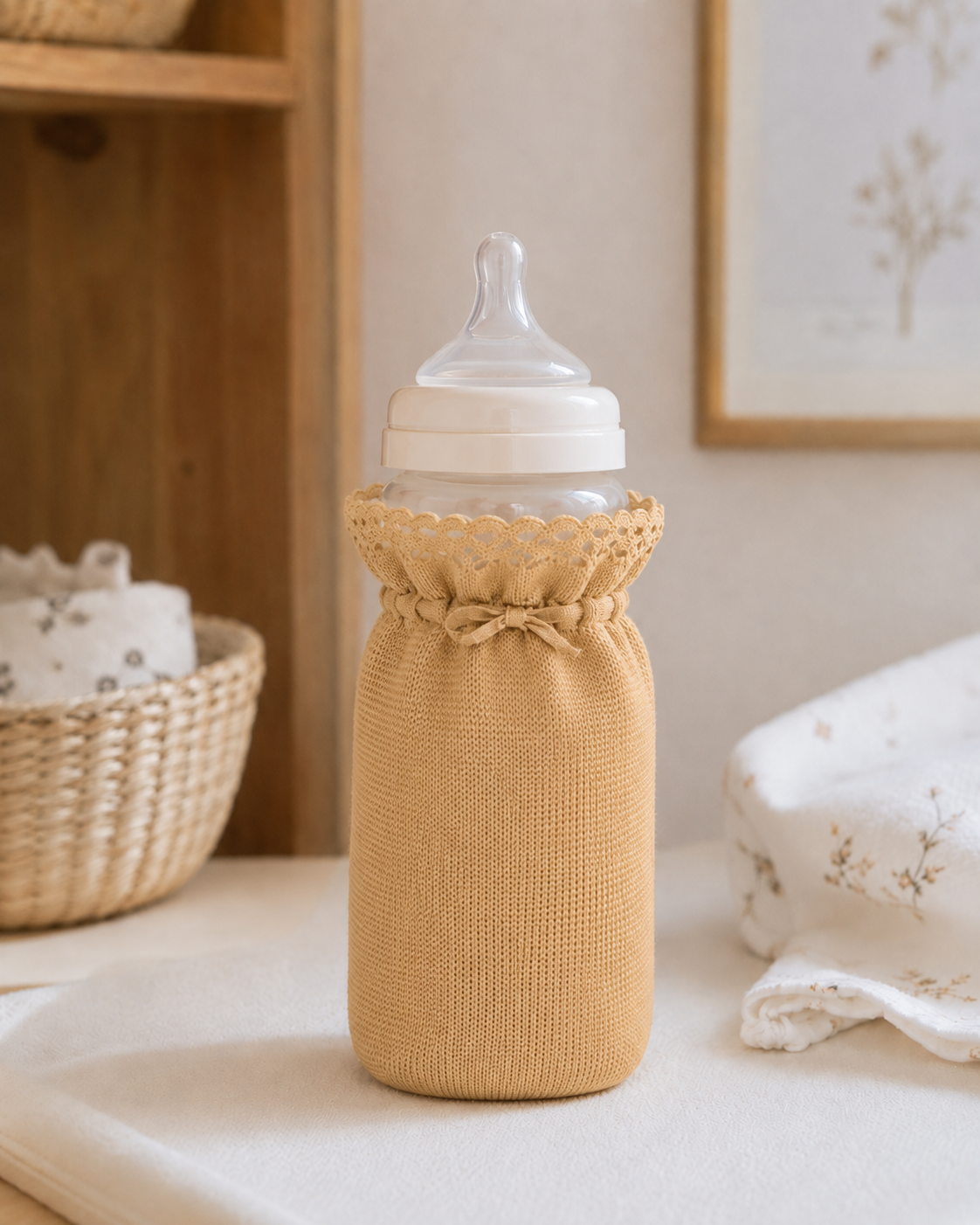 Porte biberon crochet beige